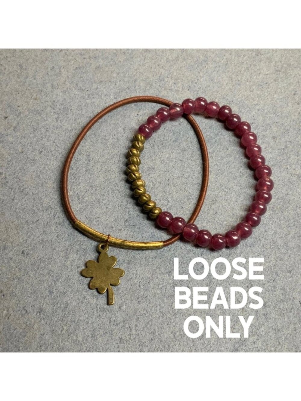 Bracelet Lot Of 2 Loose Beads As Is Purple Gold Clover Charm Retro Vintage DIY